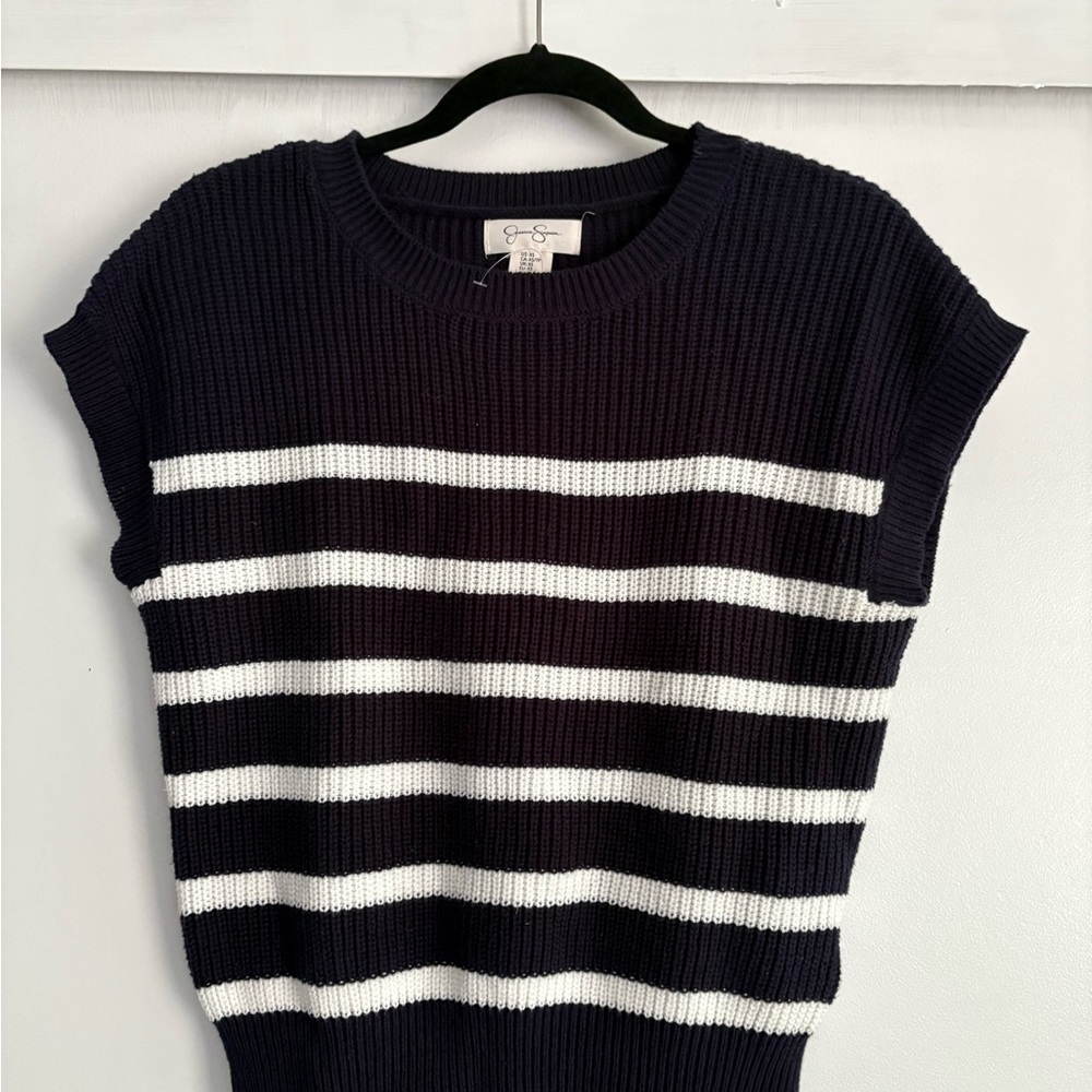 Navy and White Striped Knit Top